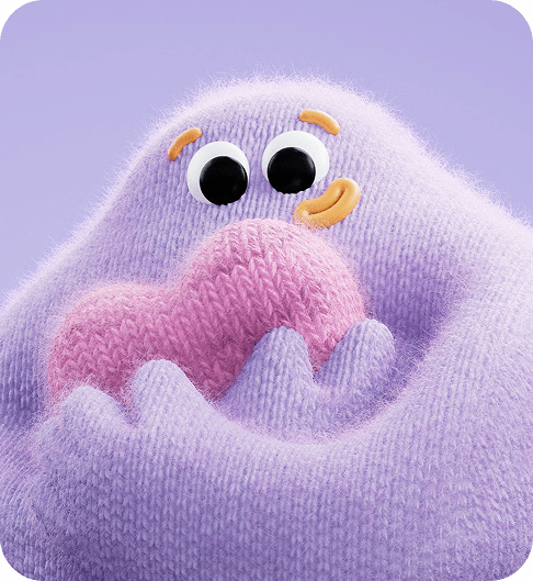 Friendly purple monster mascot